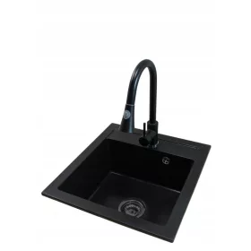   Brado BIG DON Einbeckenspüle TARU Schwarzer Wasserhahn Siphon aus schwarzem Granit