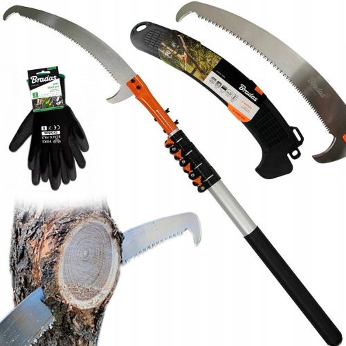  Teleskopsäge mit Haken BRADAS 5,5 m Sägeblatt 360 mm Baumschnitt 5,5 m + Bradas PURE BLACK PRO Handschuhe Größe 9 - L 1 Paar