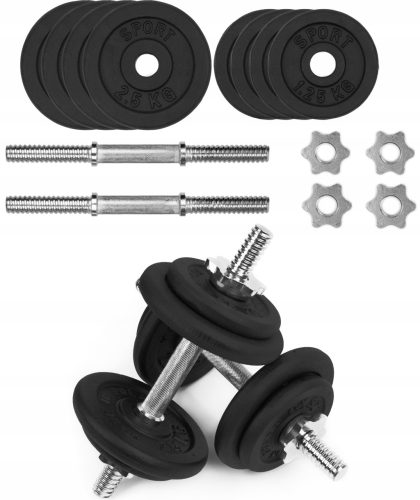  Gusseisen-Dummköpfe, 2 x 10 kg, verstellbare Metallstangen, 28 mm, Belastungssatz 20 kg