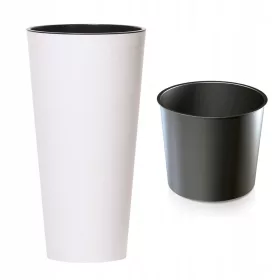    Prosperplast DTUS400-S449 Blumentopf 40 cm x 76,2 cm weiß + Inneneinsatz für IWKS400 Rundtöpfe