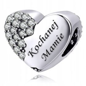  HERZ-ANHÄNGERPERLE MIT ZIRKONIA, 925 SILBER + GRAVUR