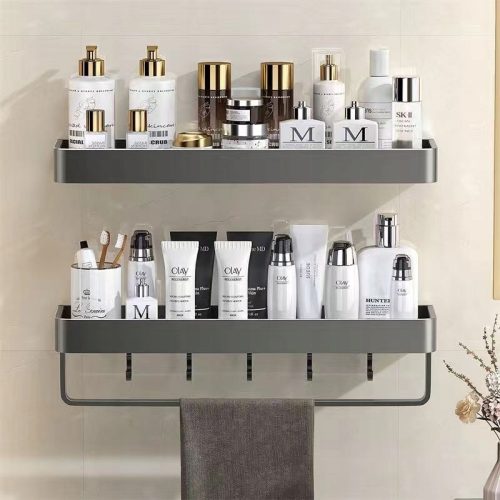 Badezimmerregal für Dusche mit Haken, grau, 2 Stk