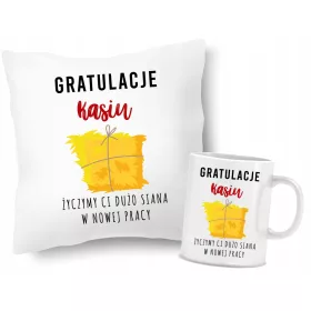    SET Kissen + Tasse „ABSCHIEß VON DER ARBEIT“ + NAMEN hinzufügen