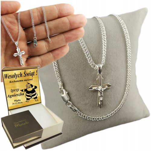  Silberne Rombo-Doppia-Kette mit Kreuz, 925er Silber, Gravur KOSTENLOS
