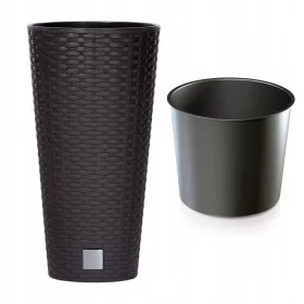    Prosperplast Blumentopf 40 cm x 40 x 76,3 cm Durchmesser 40 cm Kunststoff in Braun- und Beigetönen + Inneneinsatz für runde Töpfe IWKS400