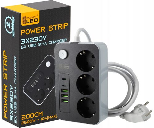 Smartled Strip-Verlängerungskabel 2 m, 3 Stk. Steckdosen, weiß