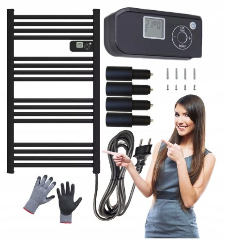 Badezimmerheizkörper ELEKTROHEIZKÖRPER LEITERTHERMOSTAT 500W LCD 500 W 545 x 1070 mm schwarz