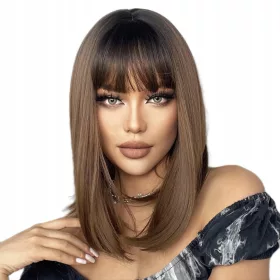  Mittellange Damenperücke aus synthetischem braunem Haar