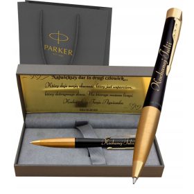    Blauer Parker-Kugelschreiber + Parker-Schreibset und Geschenktüte