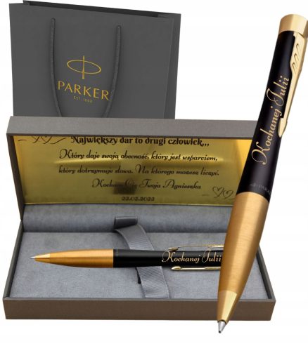  Blauer Parker-Kugelschreiber + Parker-Schreibset und Geschenktüte