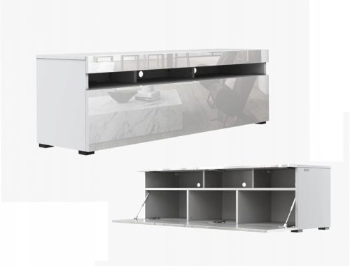  Hifi-TV-Ständer und weiß glänzende Kommode