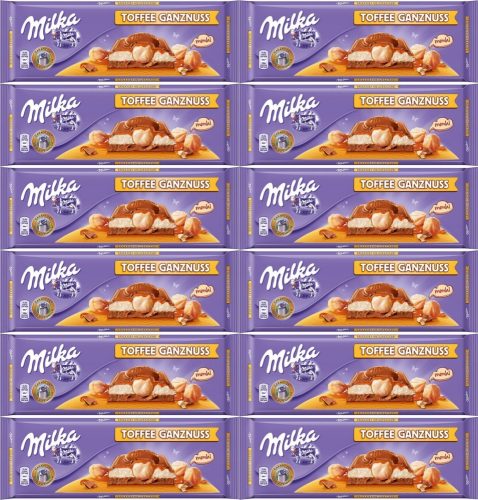 Milka Toffee Wholenut mit ganzen Haselnüssen und Karamellfüllung, 300g x12