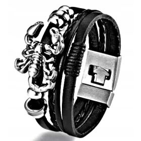  Md Herren-Armband „Skorpion“ aus Öko-Leder, Schwarz