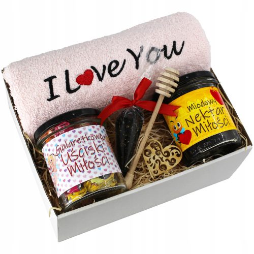 Coole, lustige Gadgets VALENTINSTAG-GESCHENKSET BESTICKTES HANDTUCH, HONIG-TEE-SÜSSIGKEITEN