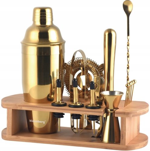 Barkeeper-Set GOLD Drinks 16-tlg. Bambus