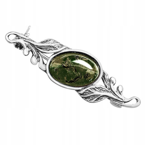  BROSCHE mit grünem BERNSTEIN 925 SILBER Geschenk