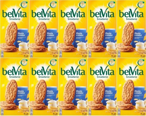 BelVita Original Frühstückskekse aus 5 Getreidearten mit Milch, 10 Packungen