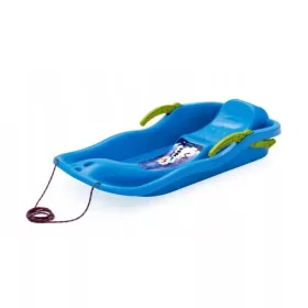  Stabiler Schlitten mit Bremse, blauer Kunststoff, POLNISCH