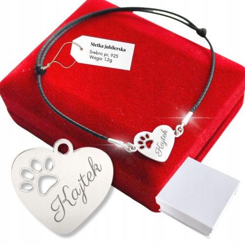  Pfotenarmband aus 925er Silber mit graviertem Namen der Hundekatze
