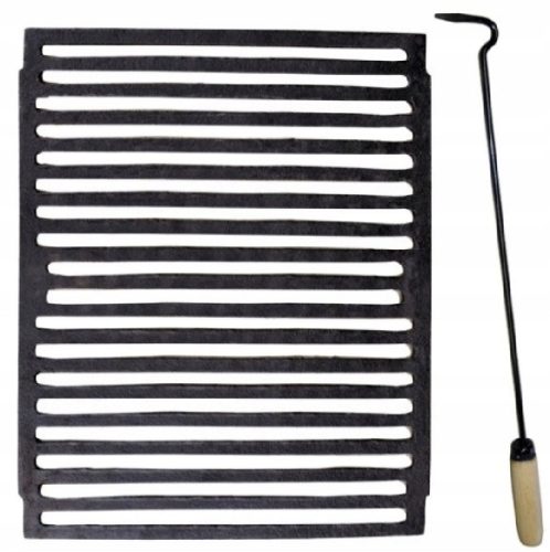  Gusseisenrost für Kamin, Ofen, Grill, 41,5x33,5 PL Schürhaken