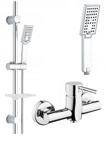 Invena Dafni Chrom-Duscharmatur + Reihe Cubic Aufputz-Duschset