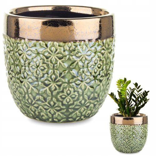 Töpfe und Pflanzgefäße für den Außenbereich und den Garten Duwen-Blumentopf, 13,5 cm x 13,5 x 13 cm, Durchmesser 13,5 cm, Keramik in Grüntönen, Gelb- und Goldtönen