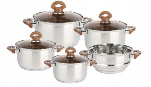 Kochset MG home Verso Wood Töpfe-Set, Edelstahl, 9-tlg.