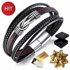    HERREN-LEDERARMBAND AUS SCHWARZEM TITAN MIT GRAVUR, GESCHENK FÜR DEN VATI DES FREUNDES