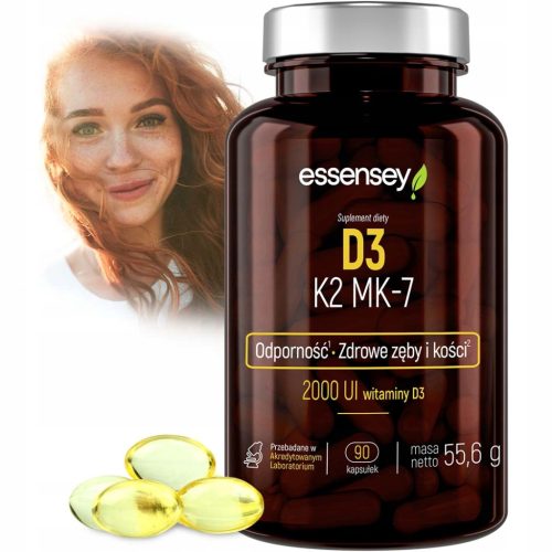 Essensey Vitamin D3 K2 MK-7 - Ergänzung zur Unterstützung von Immunsystem, Knochen und Zähnen