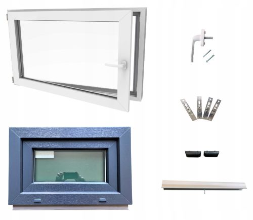 Anthrazitfarbenes PVC-Fenster links 50x40 500x400 Set