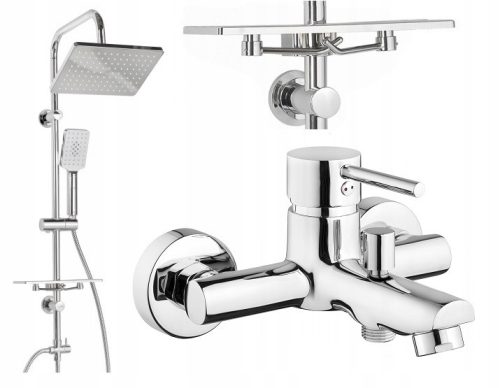 Invena Dafni Einhebel-Wandbadewanne, Chrom + Aufputz-Duschset Invena Nyks