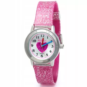    Mädchenarmbanduhr mit Glitzer. Enthält Übungen zum Erlernen der Uhrzeit.