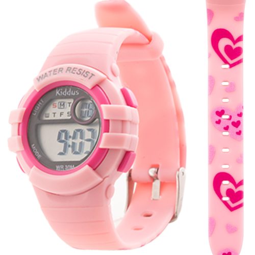  Kiddus Digitaluhr für Mädchen und Jungen. Mit Stoppuhr, Alarm und Licht.