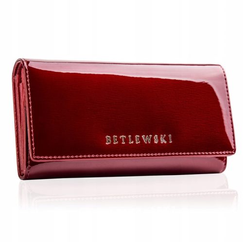  DAMEN-LEDERBRIEFTASCHE Betlewski rotes Lackleder, groß, RFID