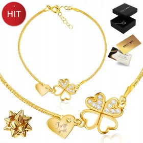    DAMEN-ARMBAND AUS 585-GOLD, KLEEKETTE, GRAVUR, ALS GESCHENK FÜR IHRE FRAU