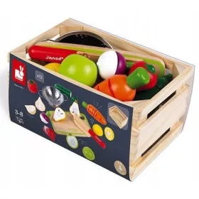    Janod Holzkiste mit Gemüse und Obst zum Schneiden und Zubehör 23 Elemente 3+ Janod