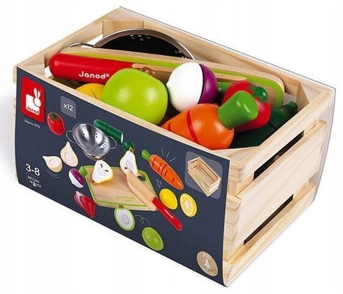  Janod Holzkiste mit Gemüse und Obst zum Schneiden und Zubehör 23 Elemente 3+ Janod