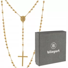  ROSENKRANZ-Halskette, Perlen, KREUZ AUS VERGOLDETEM Stahl