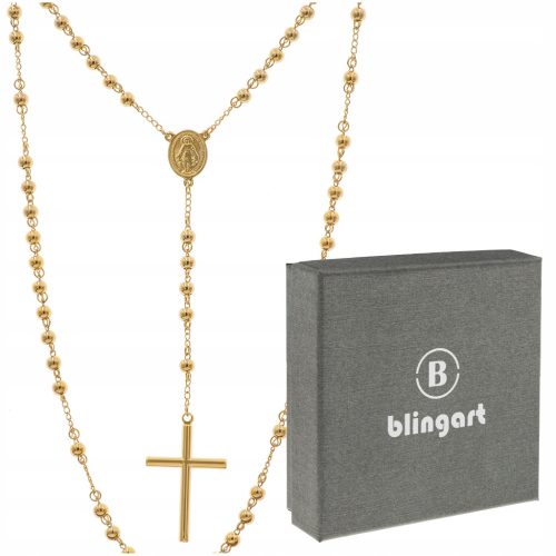  ROSENKRANZ-Halskette, Perlen, KREUZ AUS VERGOLDETEM Stahl