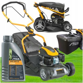    Stiga Benzin-Rasenmäher mit Korb, 139 cm³ Fassungsvermögen. Korb 60 l, Schnittbreite 46 cm + Stiga 10W-30 Öl 0,6 l