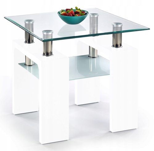  Elior Karis quadratischer Couchtisch 60 x 60 x 55 cm weiß, transparent