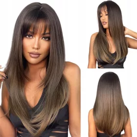  Lange Damenperücke aus Kunsthaar braun Mingsiben