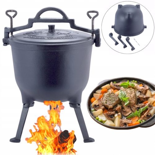  JAGDKÄTZCHEN 7 L GUSSEISERNER TOPF STEHT AUF DEM LAGERFEUER KAMILLE