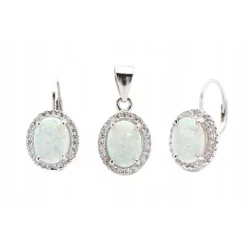  Rhodiniertes Silber, besetzt mit Opal