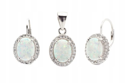  Rhodiniertes Silber, besetzt mit Opal