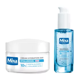    Mixa Hyalurogel-Set: reichhaltige feuchtigkeitsspendende Gesichtscreme für Tag und Nacht für empfindliche Haut 50 ml, hypoallergenes Serum mit Hyaluronsäure 30 ml