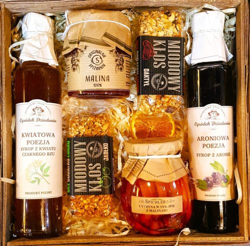  GESCHENKKORB-Marmeladen-Sirupe, Riegel, Zitronen