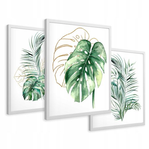 Bilder an der Wand Gerahmte Bilder, Monsterablätter, Palme, Gold, 43x99