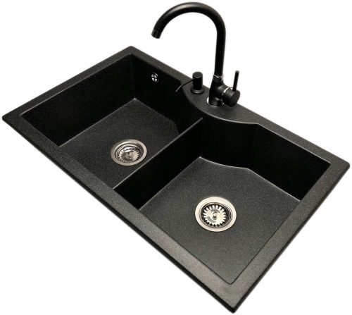 Prehnit-Spüle aus schwarzem Granit mit zwei Becken