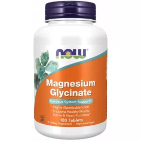  Magnesiumglycinat NOW Foods - 180 Tabletten zur Unterstützung des Nervensystems und der Muskelfunktion